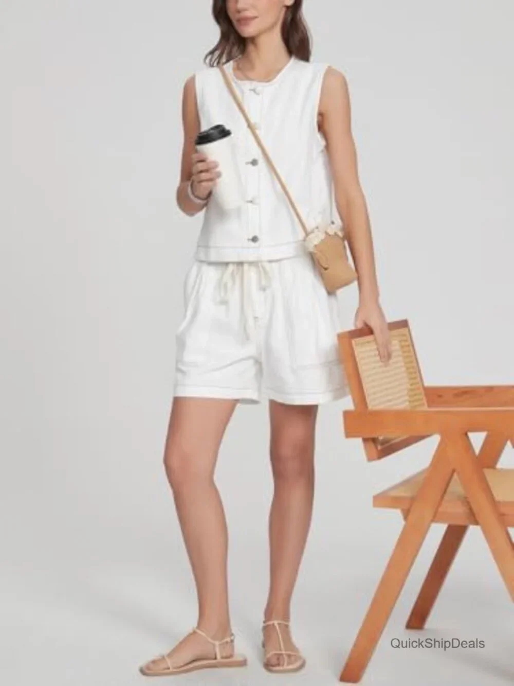 Sleeveless Denim Vest & Baggy Shorts Matching Set